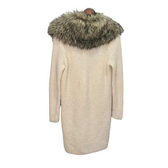 Ralph Lauren Faux Fur Collar Cream Wool Alpaca Knit Cardigan Sweater Size Med - Picture 3 of 16